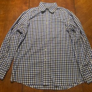 Mens Blue/Gray/White Jos. A. Bank Traveler Flannel Shirt (Size: L Tailored Fit)